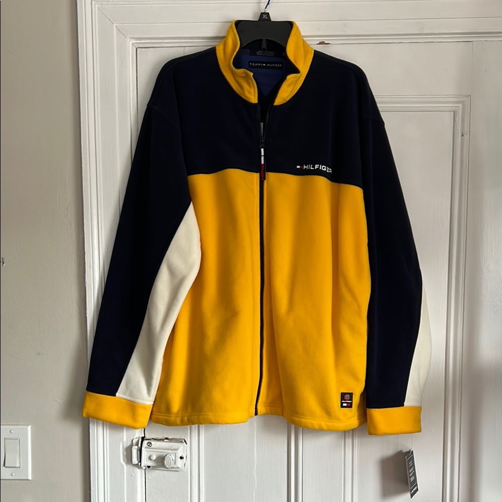 Vintage Tommy Hilfiger Yellow and Black Fleece Jacket, XL, NWT